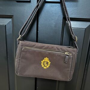Ralph Lauren Chocolate Brown Canvas Crossbody with Gold Hardware
